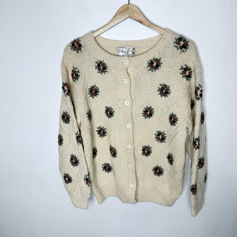Vintage Black Plum Australia Grannycore Cottagecore Cardigan Floral Womens Small